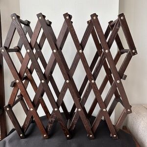 Vintage Wooden Accordion Wine Rack for 14 Bottles Folding Collapsible Rack
